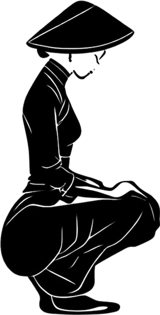 PSD a black and white drawing of a woman sitting on a white background