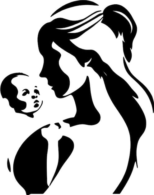 PSD a black and white drawing of a woman and a woman with a baby on it