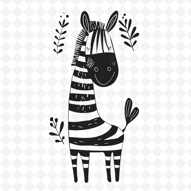 PSD a black and white drawing of a zebra with a floral pattern on it