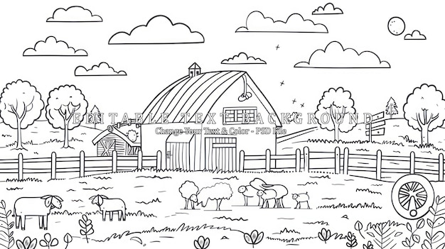 Black and White Farm Illustration