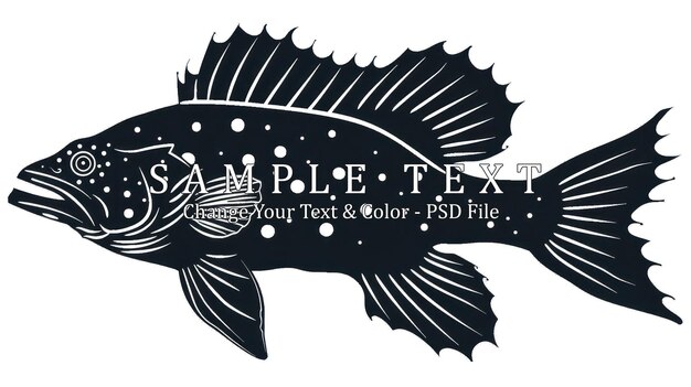 PSD black and white fish illustration