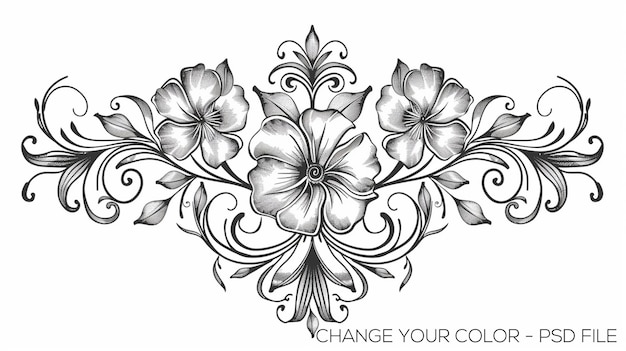 PSD black and white floral damask pattern background vector with long shadow seamless pattern design