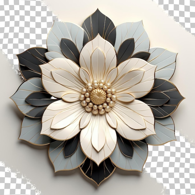 Black and white flower mosaic on a transparent background