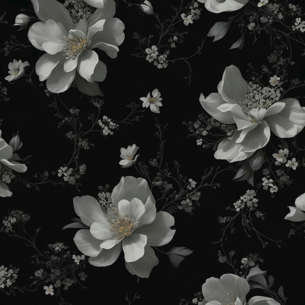 PSD a black and white flower pattern background with white flowers