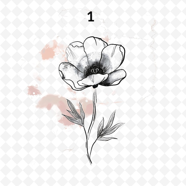 a black and white flower with the number 1 on it