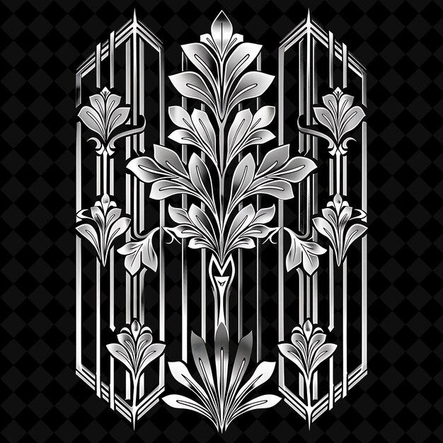 PSD a black and white geometric design with flowers and leaves