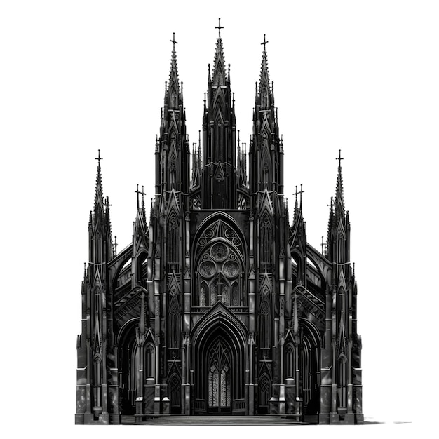 PSD black and white gothic cathedral with intricate architectural details