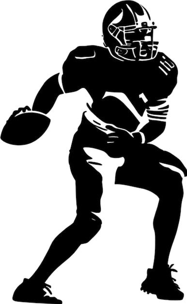 a black and white image of a football player with a white uniform on