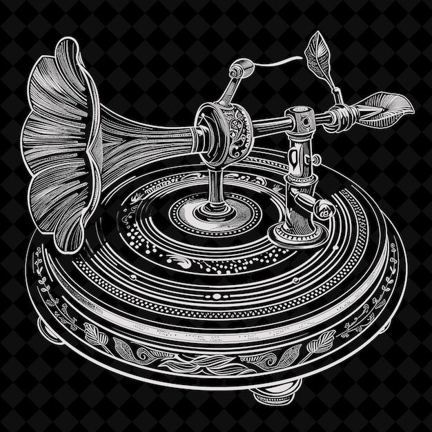 PSD a black and white image of an old record with a design on the top