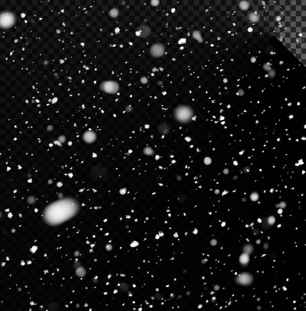 a black and white image of snowflakes falling on a black background