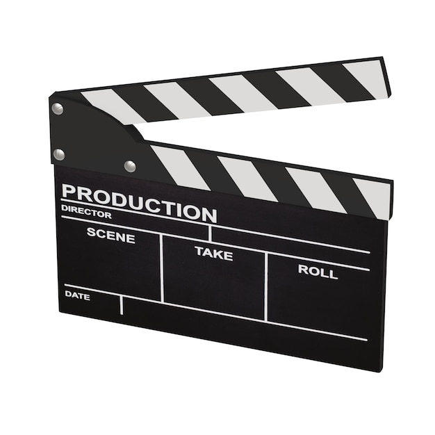 A black and white movie clapper board