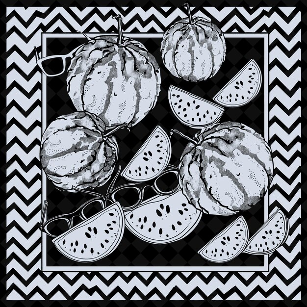 a black and white photo of a bunch of pears and oranges