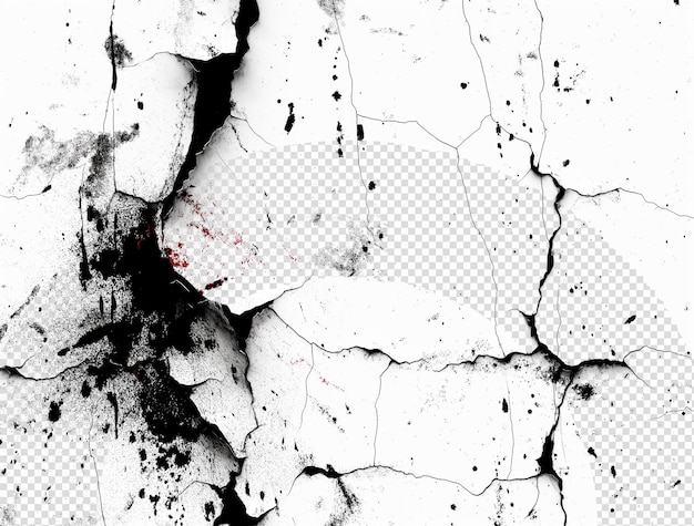 a black and white photo of a cracked wall with a red and black and white background