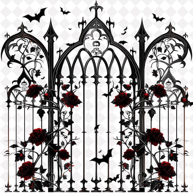 PSD a black and white photo of a gate with bats and a clock on it