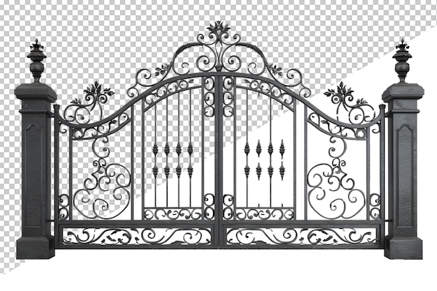 a black and white photo of a gate with a black and white background