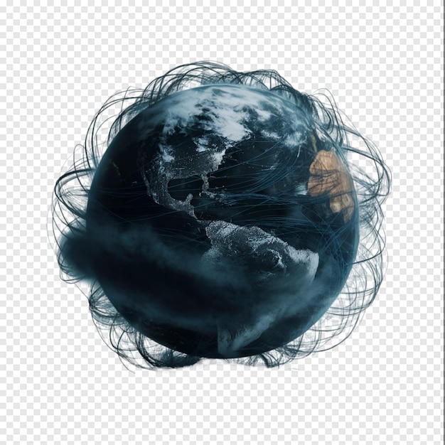 PSD a black and white photo of a globe with a circle of dust around it