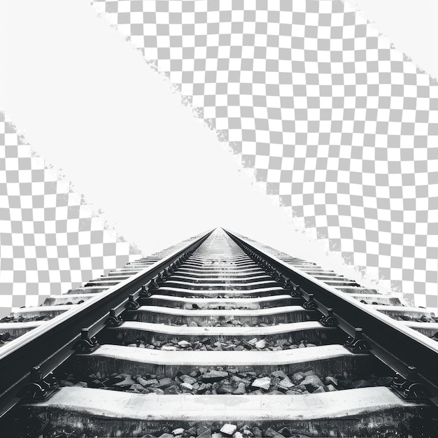 PSD a black and white photo of a train track with a white and black and white checkered pattern