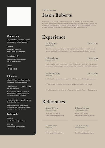 Black and White Resume and Cover Letter Layout