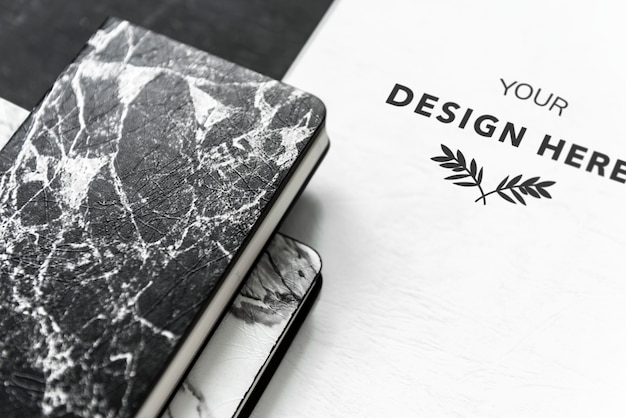 PSD black and white set of printed material mockups