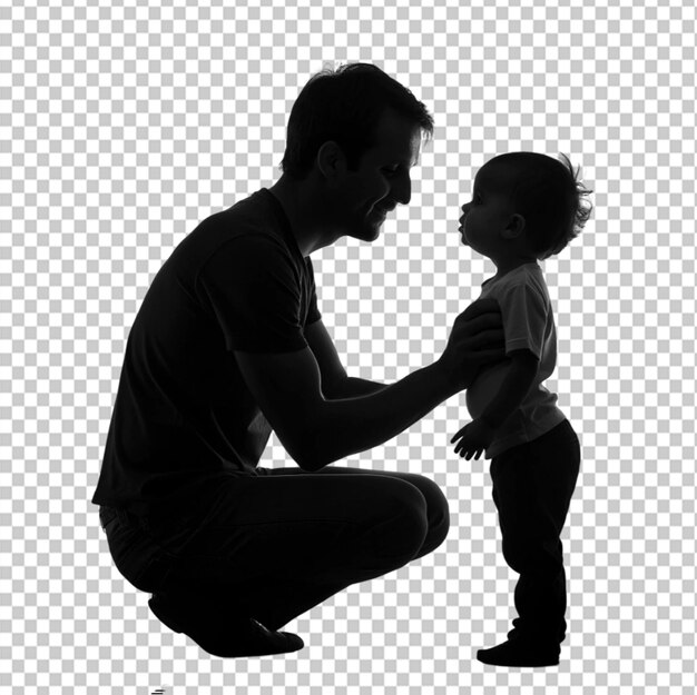 PSD black and white silhouette of super dad or father on transparent background