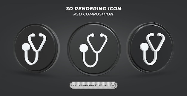 Black and white Stethoscope Icon in 3D Rendering