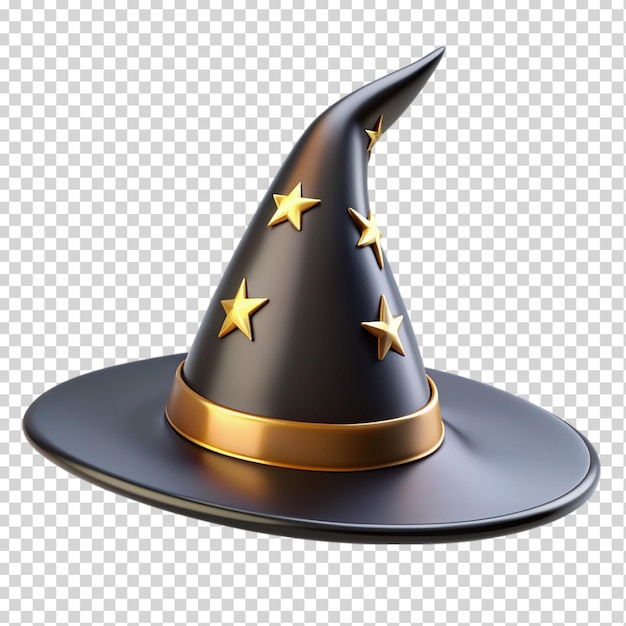 Black wizard hat 3d on transparent background