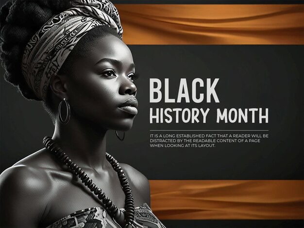 a black woman with black hair and a black background that says black history month