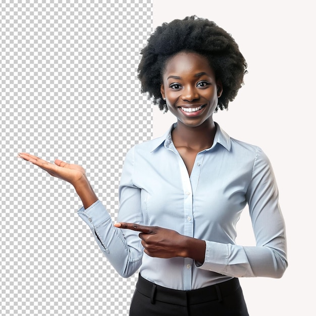 black women pointing a side pose on transparent background