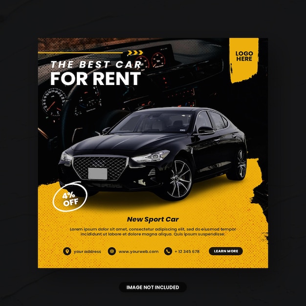 Black Yellow Brush Rent Car Promotion Social Media Post Template