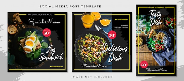 PSD black yellow dishes food social media post template