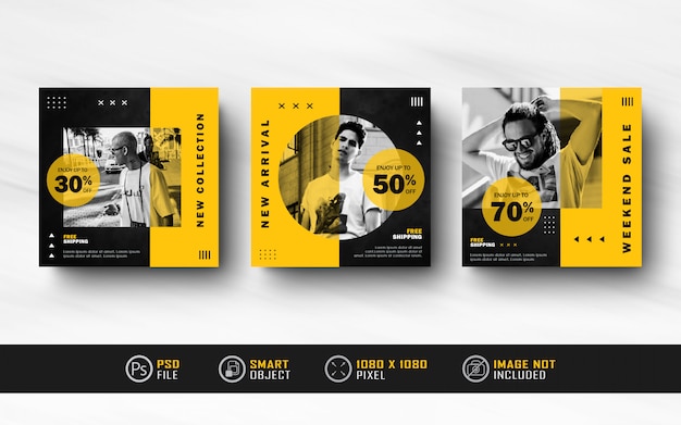 Black Yellow Instagram Social Media Post Feed Banner Template Collection