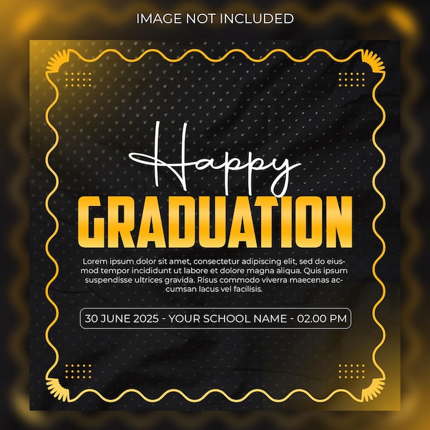 A black and yellow photo of a graduation invitation.