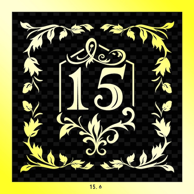 a black and yellow picture with the number 15 on it