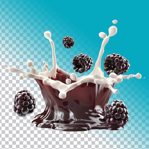 Blackberries falling into milk Splash isolated