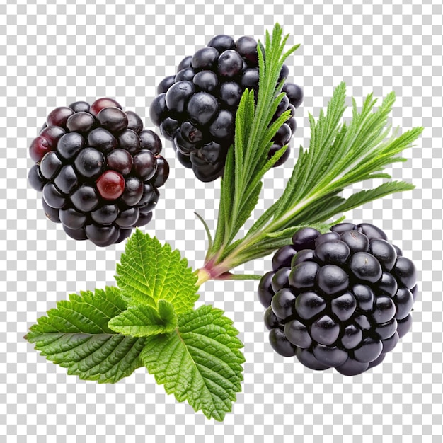 PSD blackberries with leaves isolated on transparent background