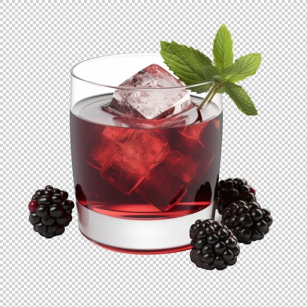 Blackberry Bramble cocktail isolated on transparent background Generative AI