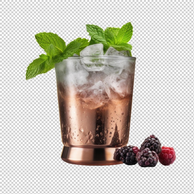 Blackberry Mint Julep cocktail isolated on transparent background Generative AI