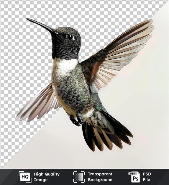 PSD blackchinned hummingbird isolated on transparent background showcasing distinctive black head eye