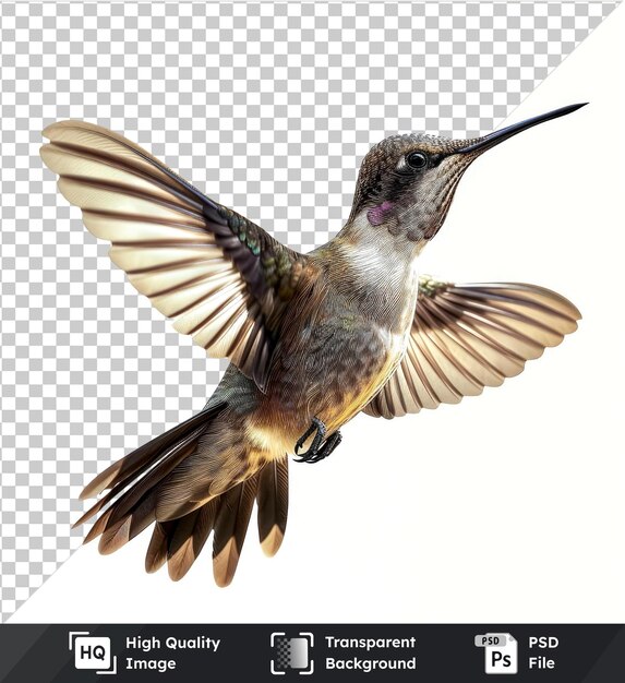 PSD blackchinned hummingbird with flying hummingbird in the sky on transparent background