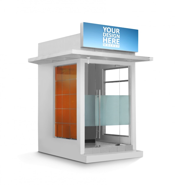 Blank atm booth over white background mockup