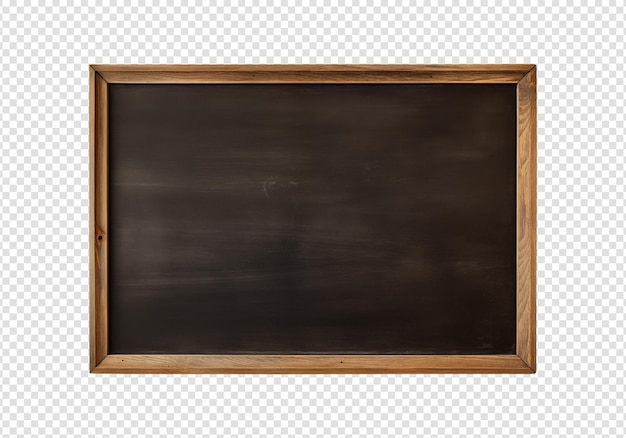 Blank blackboard in wooden frame isolated on transparent background