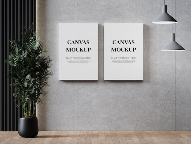 Blank canvas frame mockup 3d rendering