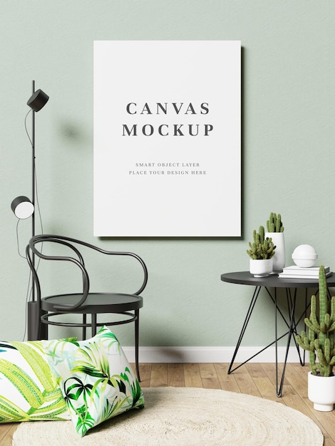 Blank canvas frame mockup 3d rendering