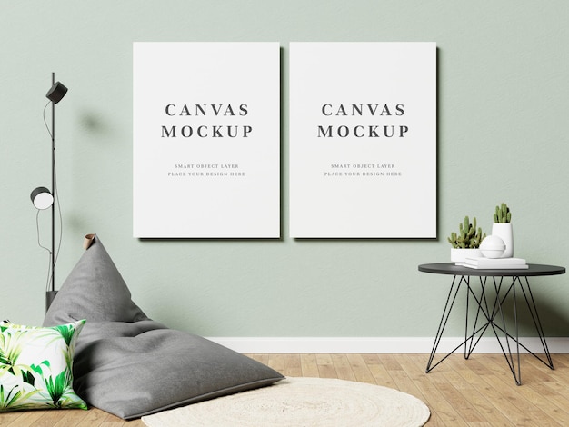 Blank canvas frame mockup 3d rendering