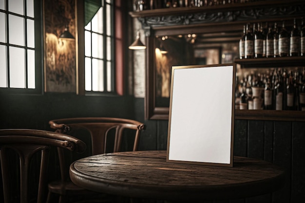 A blank canvas sits on a table in a bar.