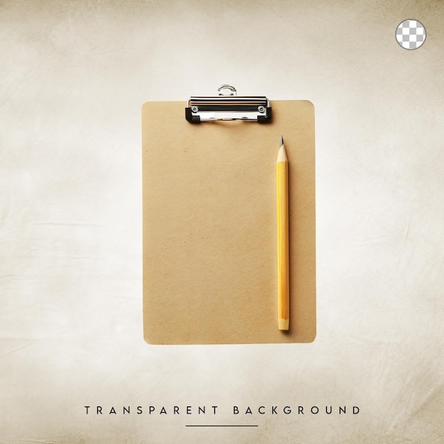 Blank Clipboard with Yellow Pencil isolated on transparent background