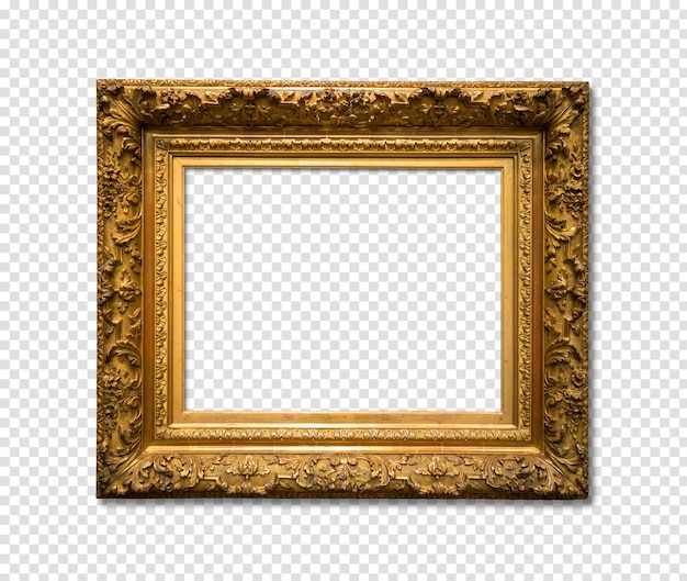 PSD blank gold frame isolated on transparent background horizontal