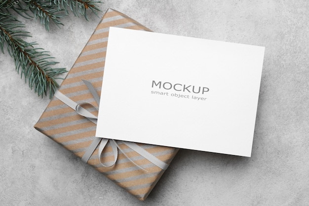 Blank greeting or invitation card mockup white christmas holidays card with copy space