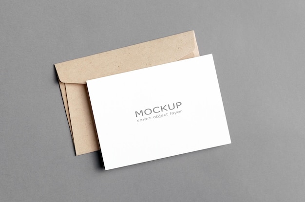 Blank invitation or greeting card mockup with envelope