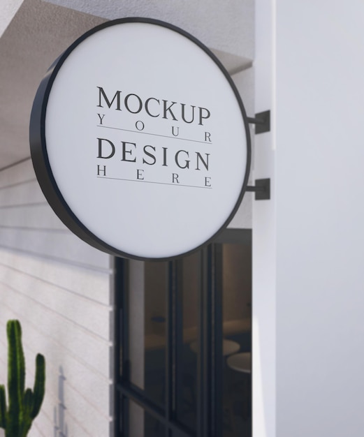 Blank minimal circular shop signboard mockup